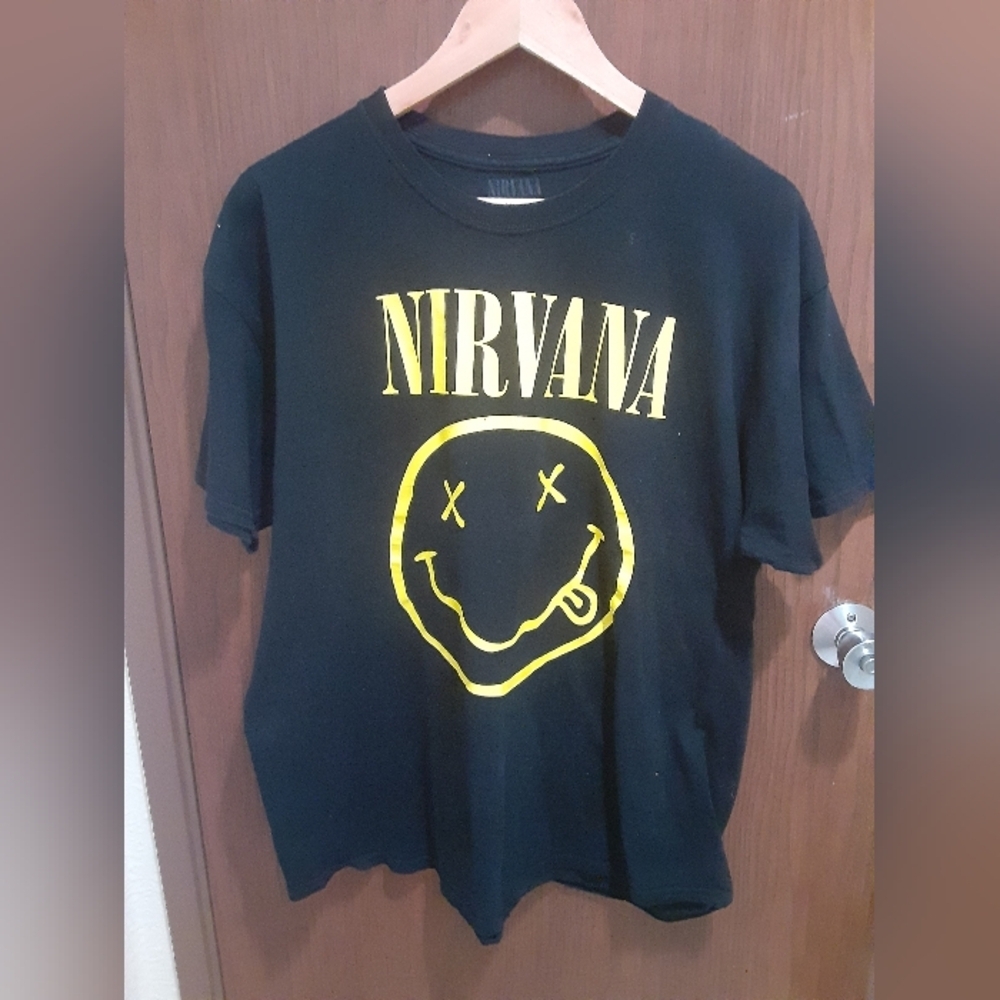 NIRVANA Men's Tee in Black with Yellow X Logo